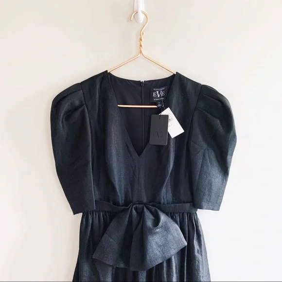 Black Halo Eve Black Puff Sleeve Cocktail Dress Bow Detail 80s Vintage Inspired - Picture 4 of 14